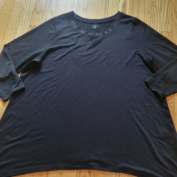 Catherines Black Embellished Neck Tunic Top 1X Size - Picture 4 of 5